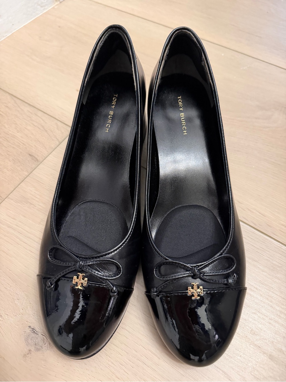 Tory Burch Black Patent Leather Heeled Ballet Flats